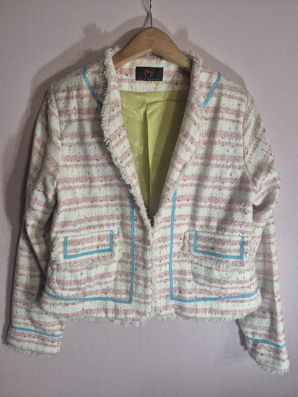 True Meaning Pastel pink and white tweed blazer